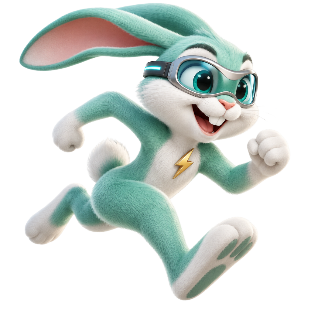 Hopper, the RabbitSites mascot, running at full speed