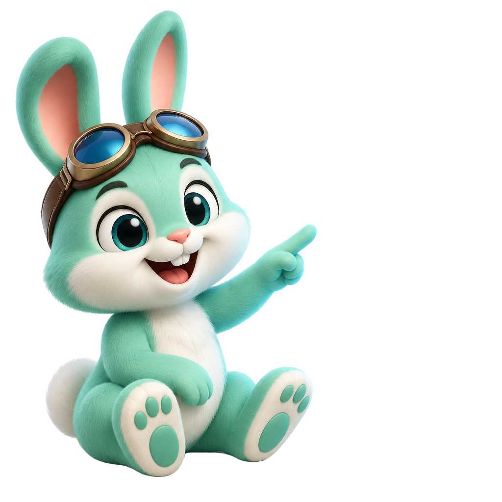 Hopper, the RabbitSites mascot, pointing at a website layout